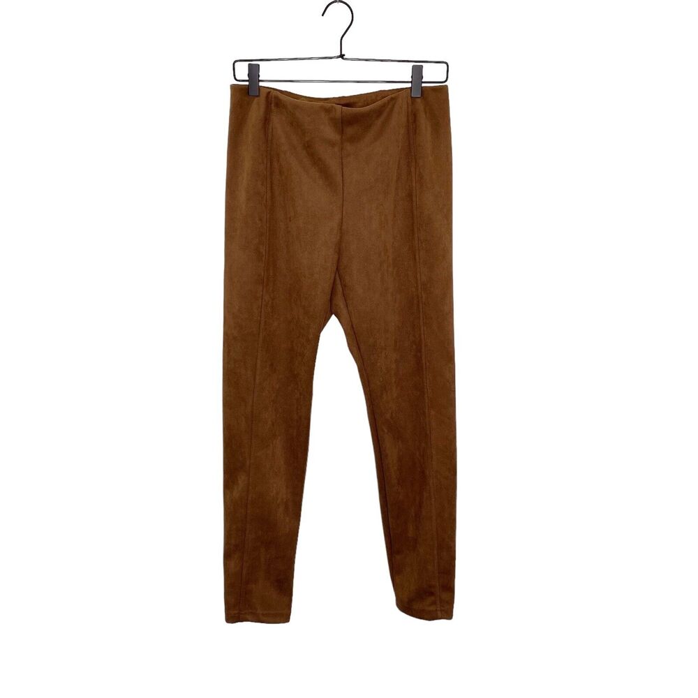 T Tahari Pants Womens Small Brown Faux Suede Pull On Stretch Leggings 27.5”‎ Ins